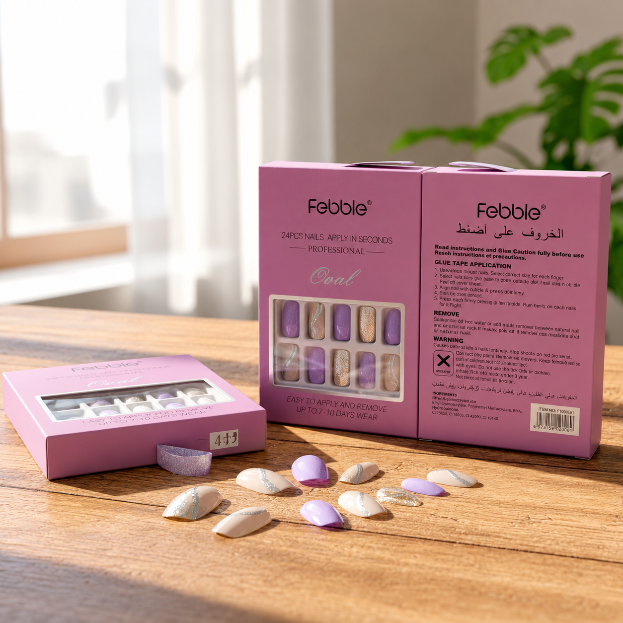 Febble Lilac Purple Glitter Press-On Nails