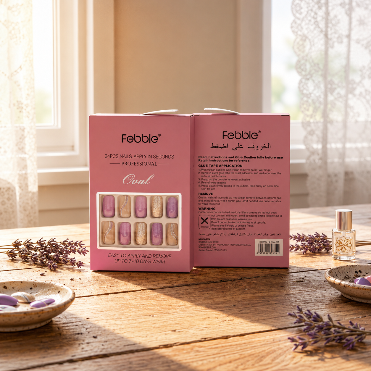 Febble Lilac Purple Glitter Press-On Nails